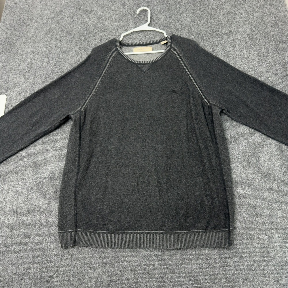 Tommy Bahama Sweater Mens XL Grey Cotton Marl Crewneck Casual Coastal Casual